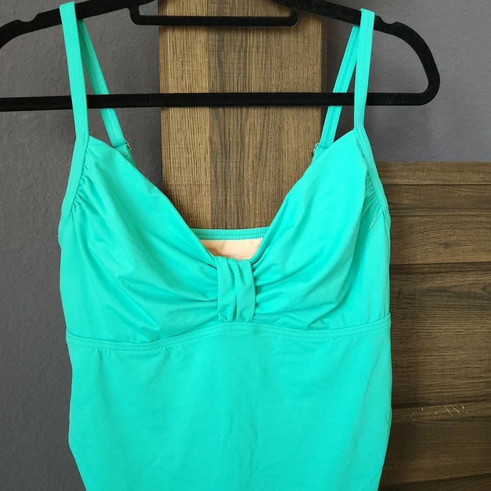Lands End Underwire Tankini Tank Swim Top Womens Sz 6 Ruffles‎ Rouched Aqua